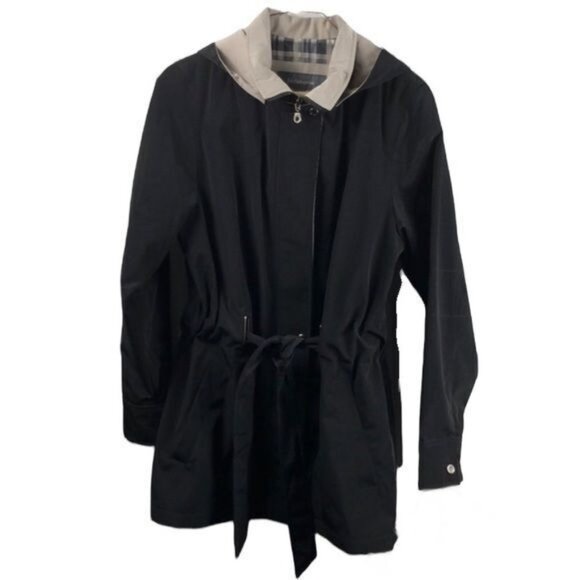 Liz Claiborne jacket all weather black and tan belted zip & button size small - Picture 1 of 12